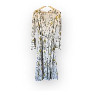 Golden Hour Maxi Long Sleeve Floral Ivory Unlined Dress One Size Vacation